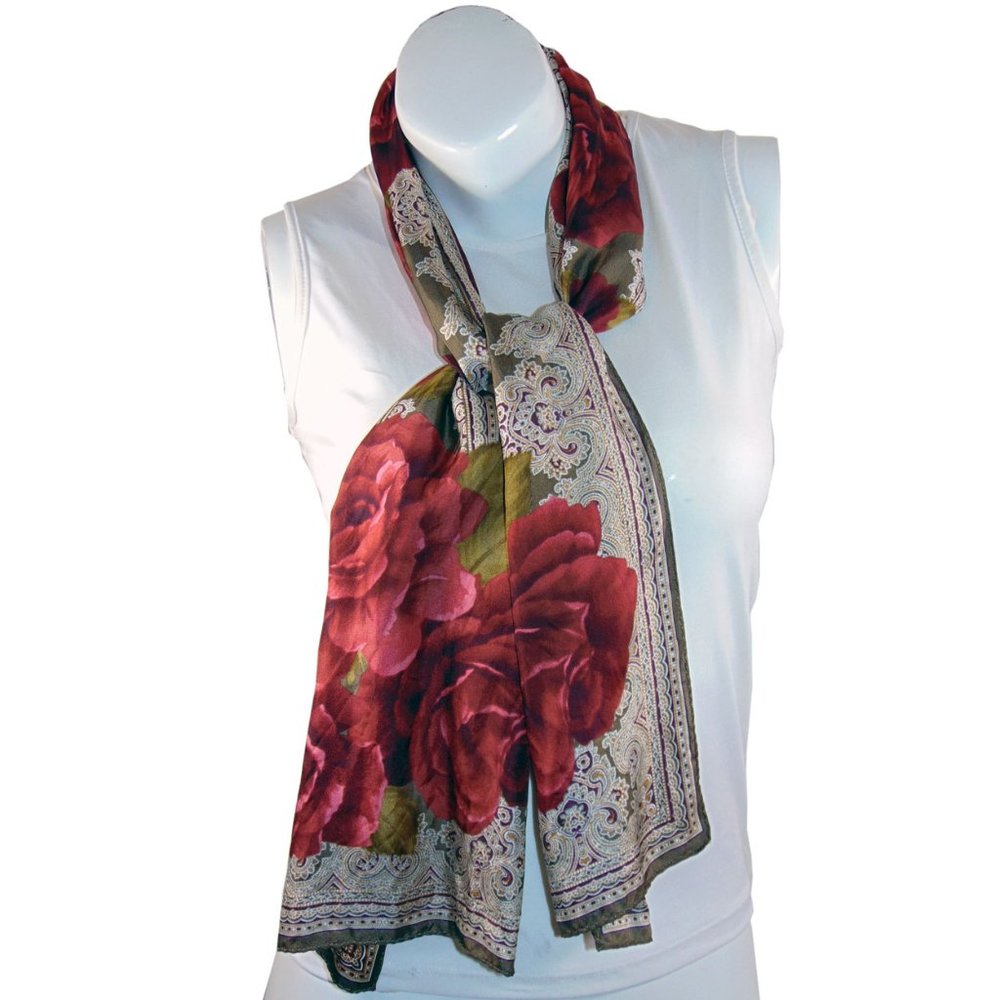 OSCAR Silk Red Rose Scarf